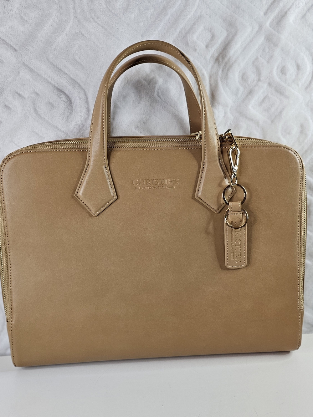 Tan Leather Top-Handle Briefcase